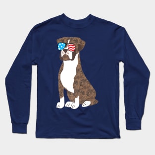 Brindle Boxer Dog Patriot Cool Usa Flag Sunglasses Long Sleeve T-Shirt